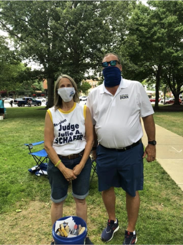 Judge Dunn supporting our law enforcement agencies at the Back the Blue Rally on Medina Square.